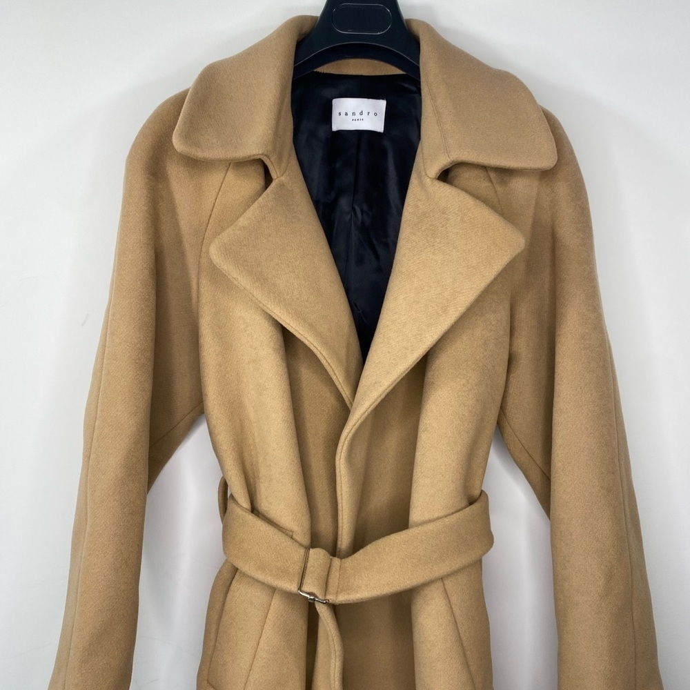 Sandro Women's Natural Malory Wool Blend Trench Coat Sz 8